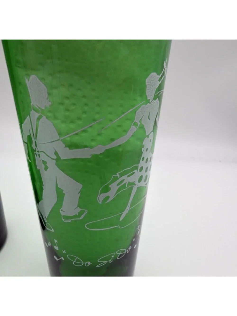 4 ANCHOR HOCKING GREEN DRINKING GLASSES MCM Various Scenes Highball 6.5”